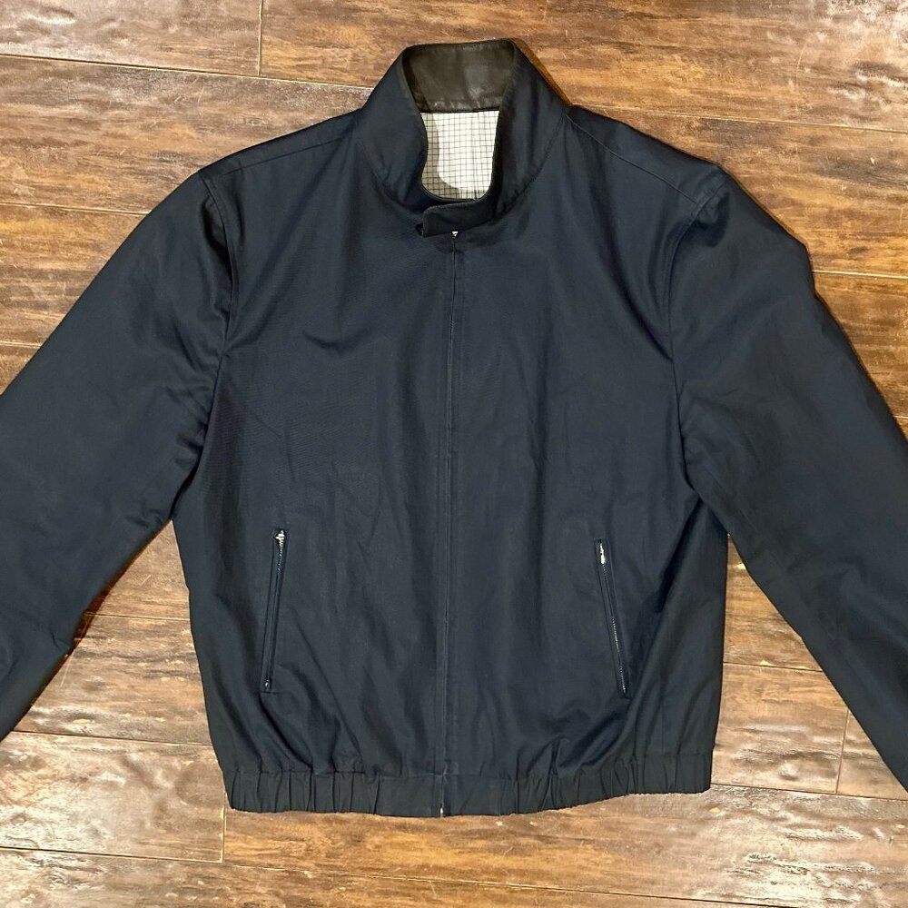 Sandro Paris Black Harrington Jacket – Leather Collar – Size Mens M/L